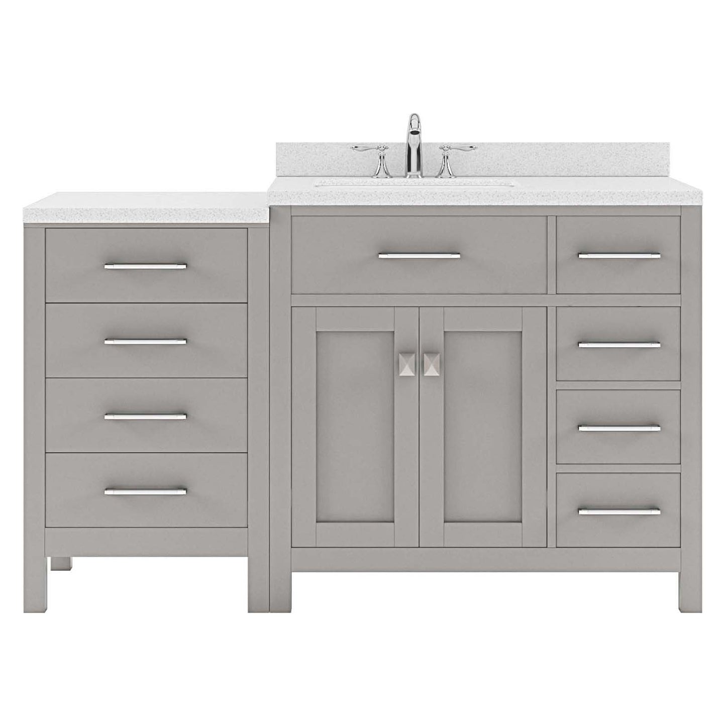 Caroline Parkway 57" Right Single Bath Vanity in Gray with White Quartz Top and Square Sink