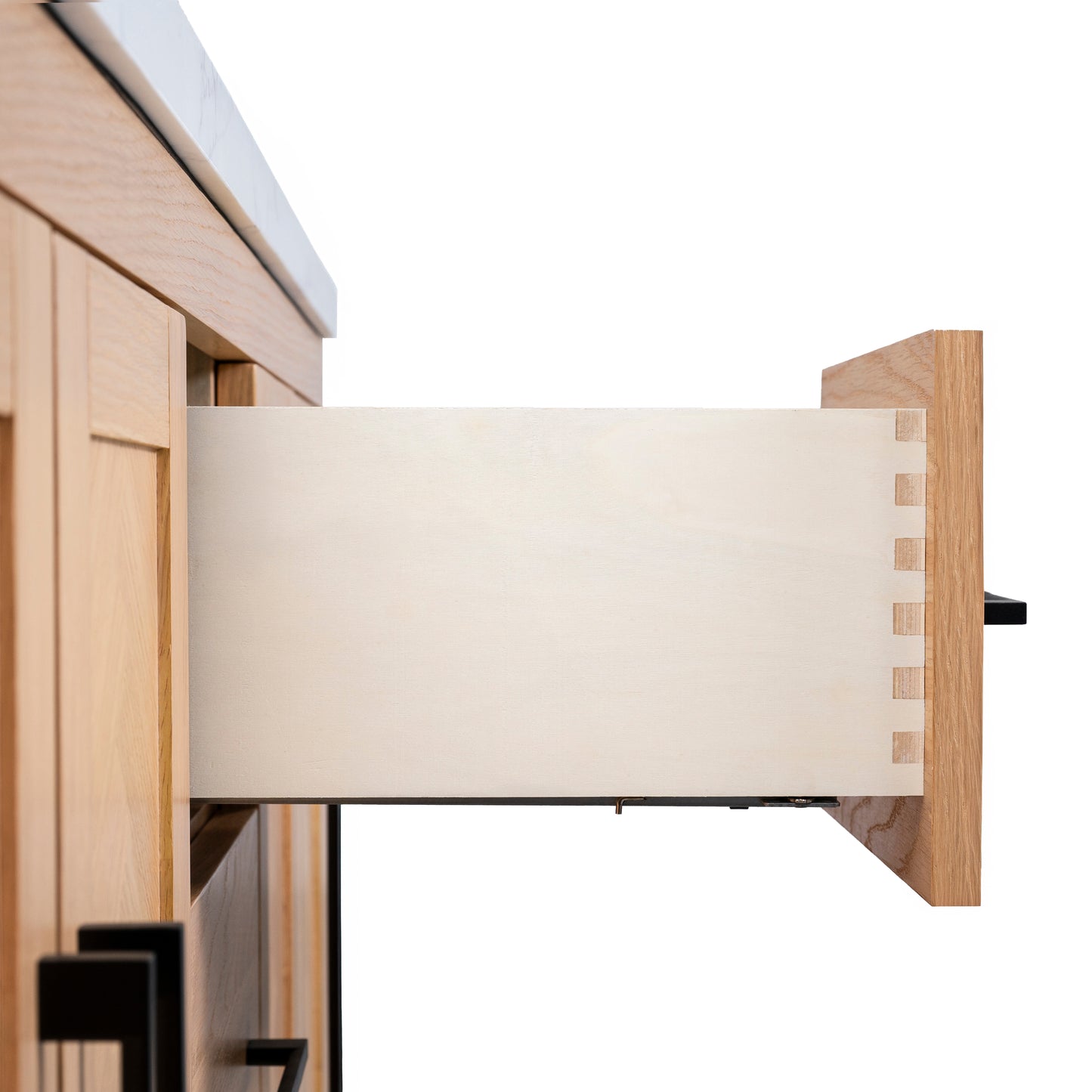 Vivian 60" Double Vanity with Square Sinks and Statuario Venato Marble Quartz Top in Light Oak