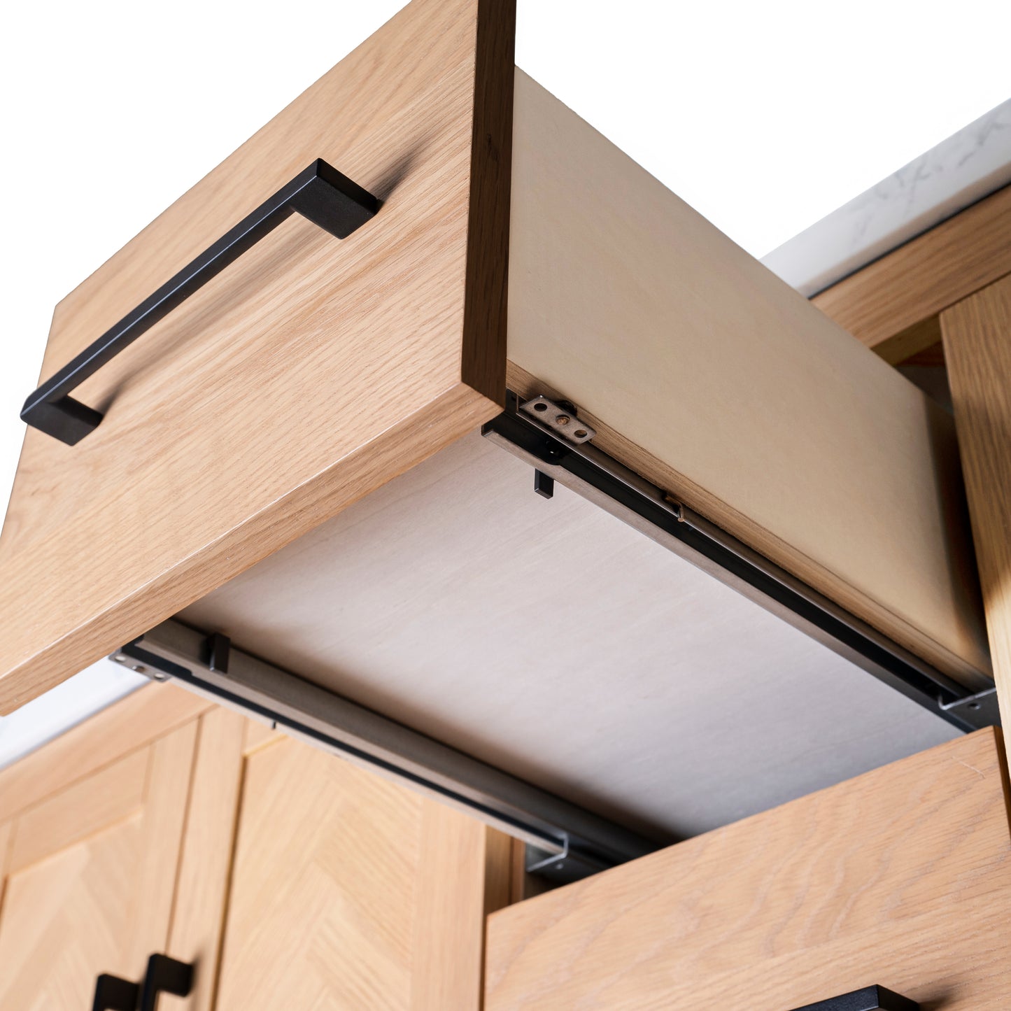 Vivian 60" Double Vanity with Square Sinks and Statuario Venato Marble Quartz Top in Light Oak