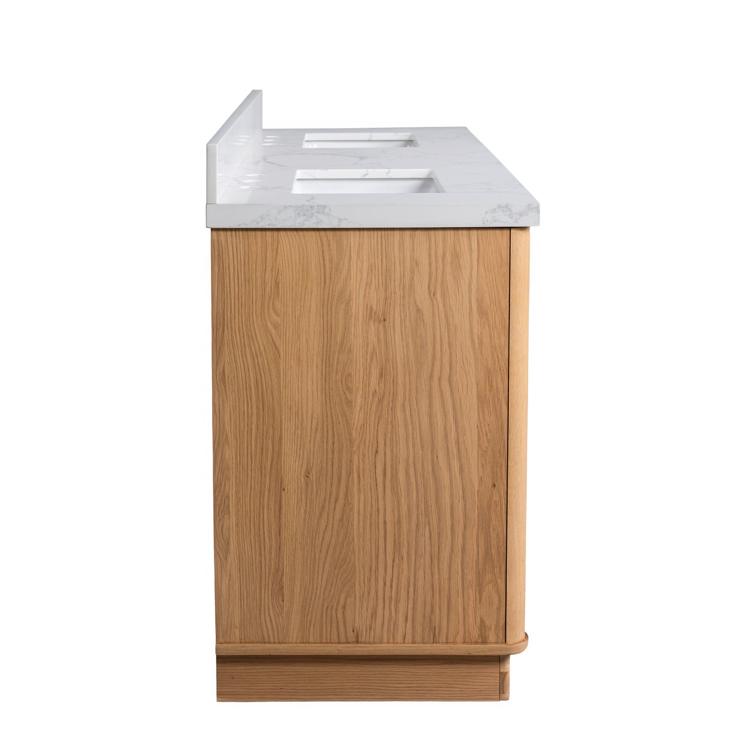 Kathryn 72" Double Vanity with Square Sinks and Statuario Venato Marble Quartz Top in Light Oak