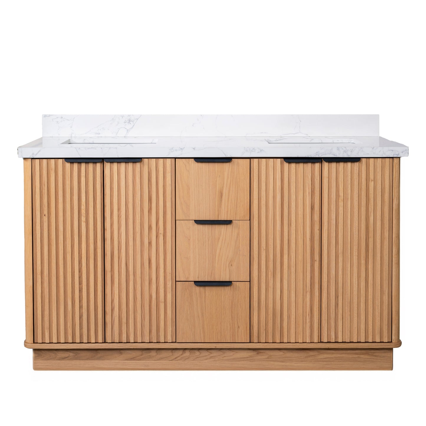 Kathryn 60" Double Vanity Cabinet with Square Sinks and Statuario Venato Marble Quartz Top in Light Oak
