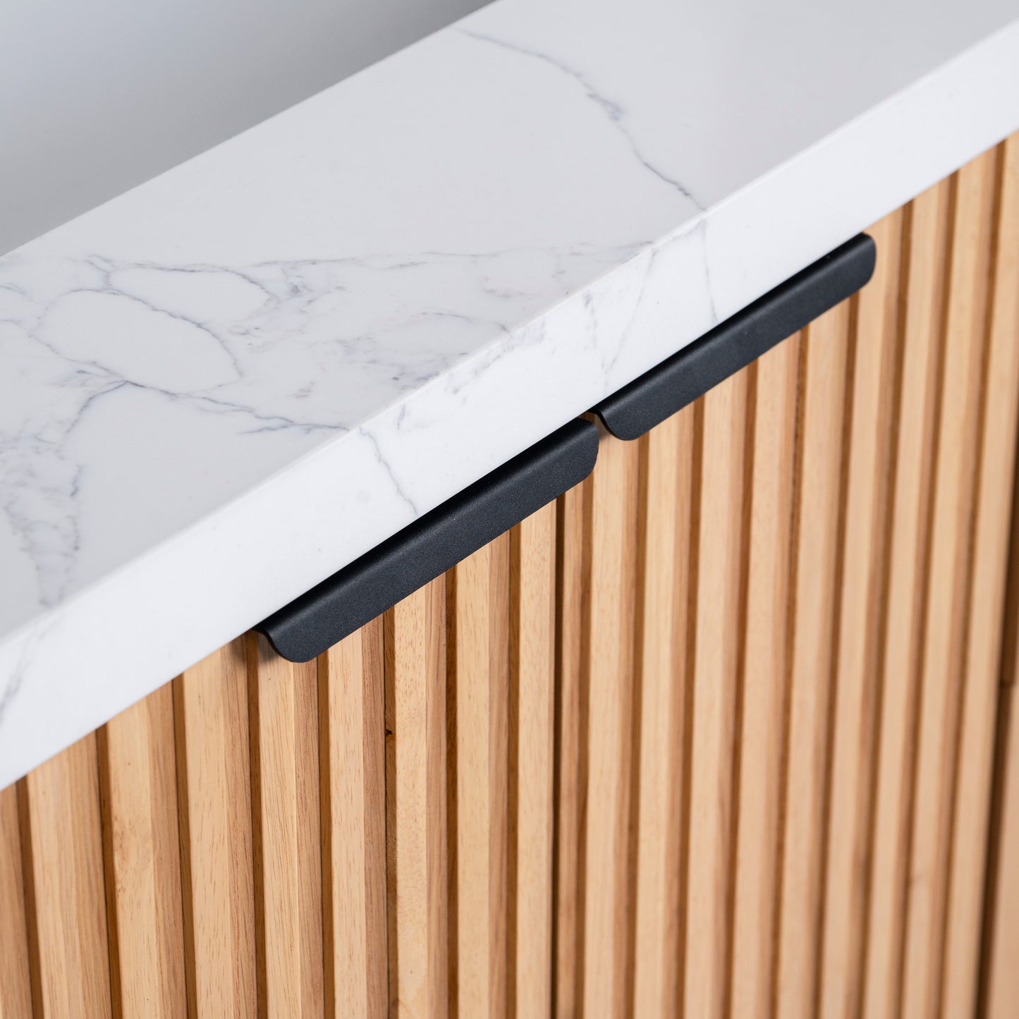 Kathryn 60" Double Vanity Cabinet with Square Sinks and Statuario Venato Marble Quartz Top in Light Oak