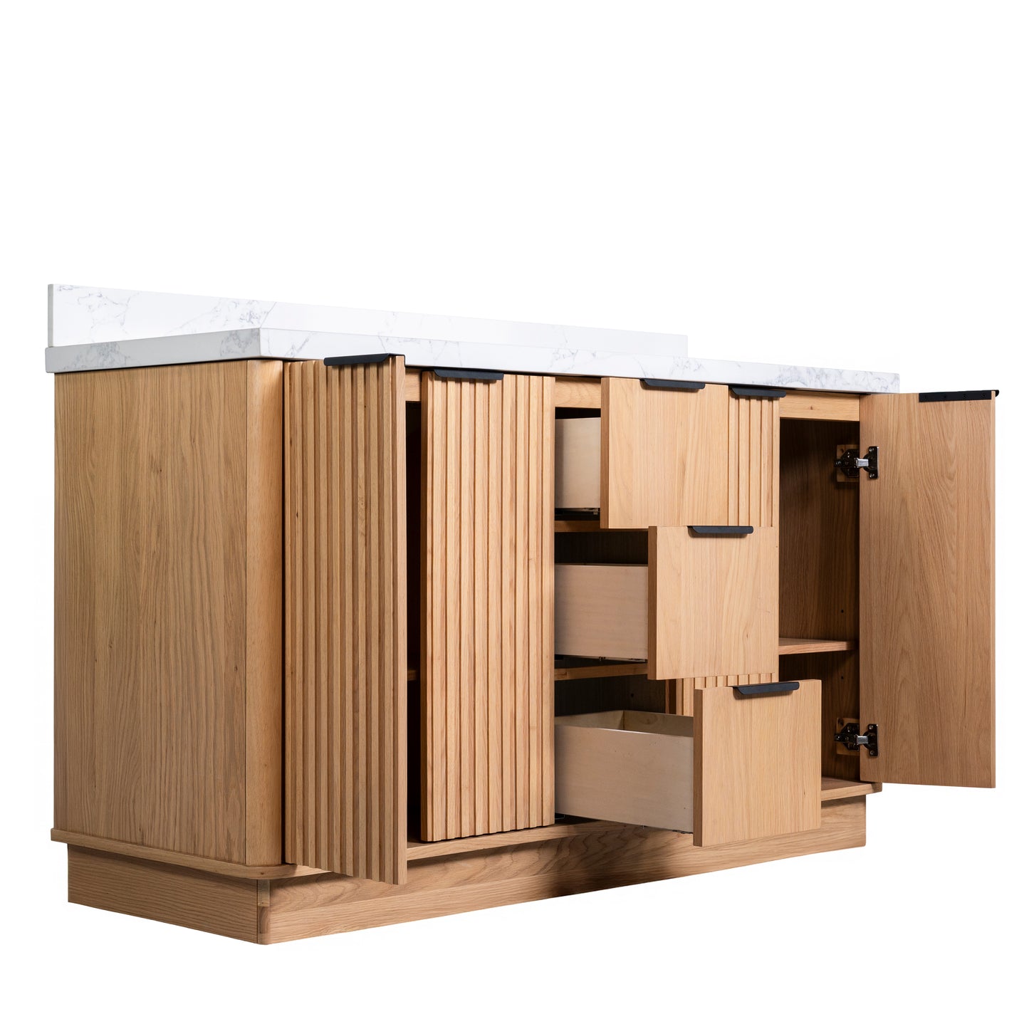 Kathryn 72" Double Vanity with Square Sinks and Statuario Venato Marble Quartz Top in Light Oak