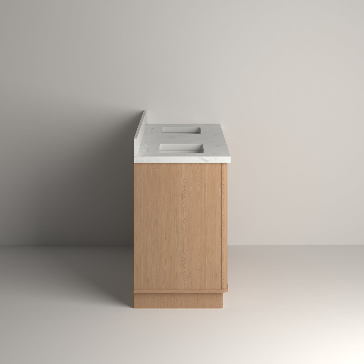 Kathryn 60" Double Vanity Cabinet with Square Sinks and Statuario Venato Marble Quartz Top in Light Oak
