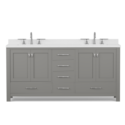 Caroline Avenue 72" Double Bath Vanity in Gray with Cultured Marble Quartz Top and Round Sinks
