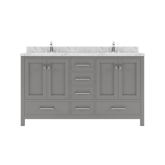 Caroline Avenue 60" Double Bath Vanity in Gray with Cultured Marble Quartz Top and Square Sinks