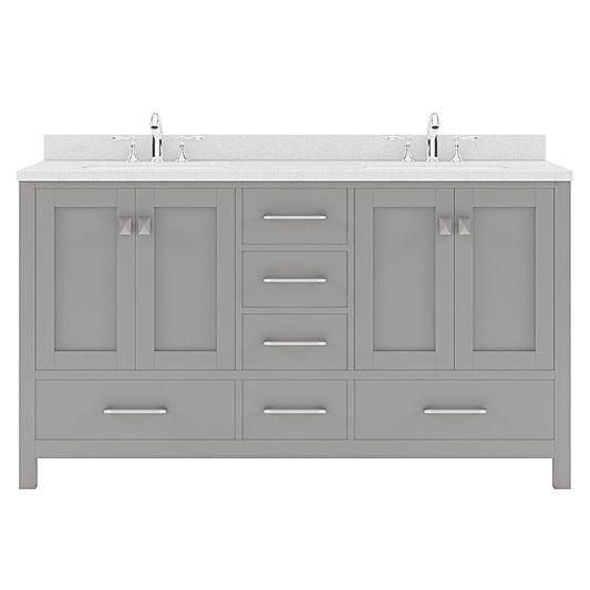 Caroline Avenue 60" Double Bath Vanity in Gray with White Quartz Top and Round Sinks