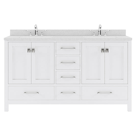 Caroline Avenue 60" Double Bath Vanity in White with White Quartz Top and Round Sinks