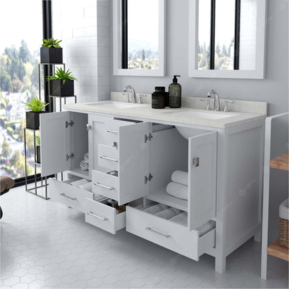 Caroline Avenue 60" Double Bath Vanity in White with White Quartz Top and Square Sinks