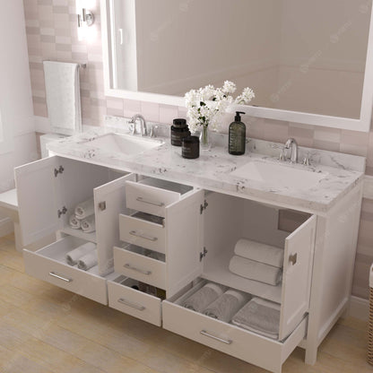 Caroline Avenue 72" Double Bath Vanity in White with Cultured Marble Quartz Top and Square Sinks