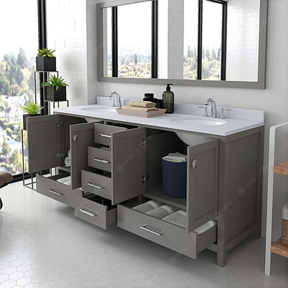 Caroline Avenue 72" Double Bath Vanity in Gray with White Quartz Top and Round Sinks
