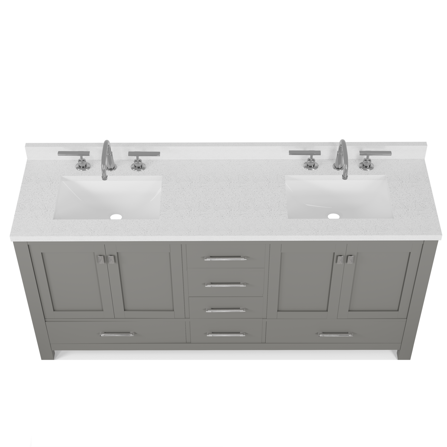 Caroline Avenue 72" Double Bath Vanity in Gray with White Quartz Top and Square Sinks