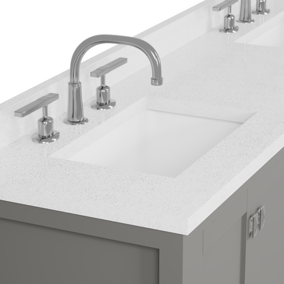 Caroline Avenue 72" Double Bath Vanity in Gray with White Quartz Top and Square Sinks
