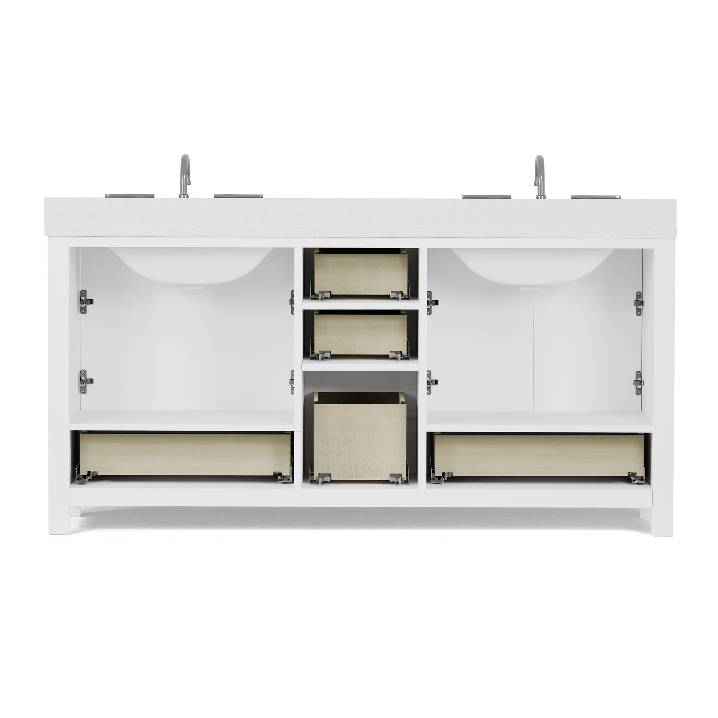 Caroline Avenue 72" Double Bath Vanity in White with White Quartz Top and Square Sinks
