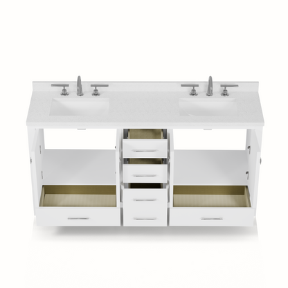 Caroline Avenue 72" Double Bath Vanity in White with White Quartz Top and Square Sinks