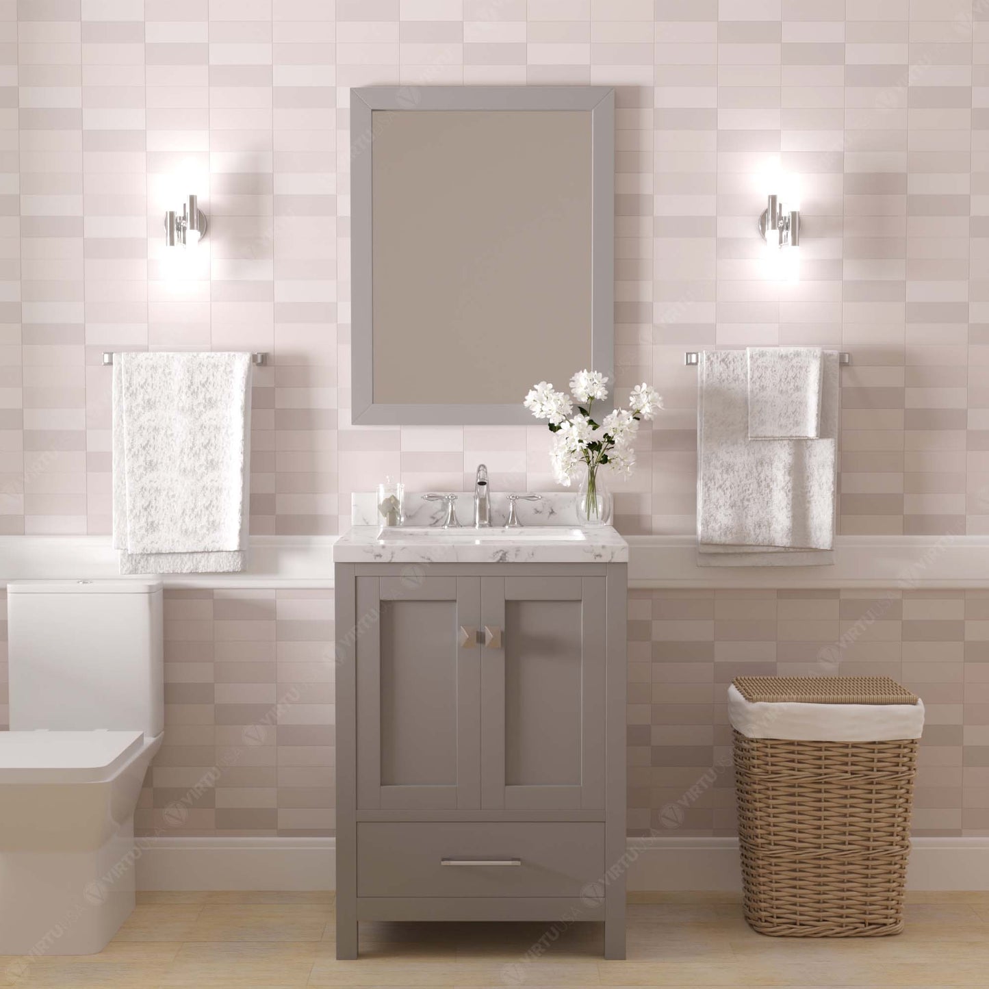 Caroline Avenue 24" Single Bath Vanity in Gray with Cultured Marble Quartz Top and Square Sink