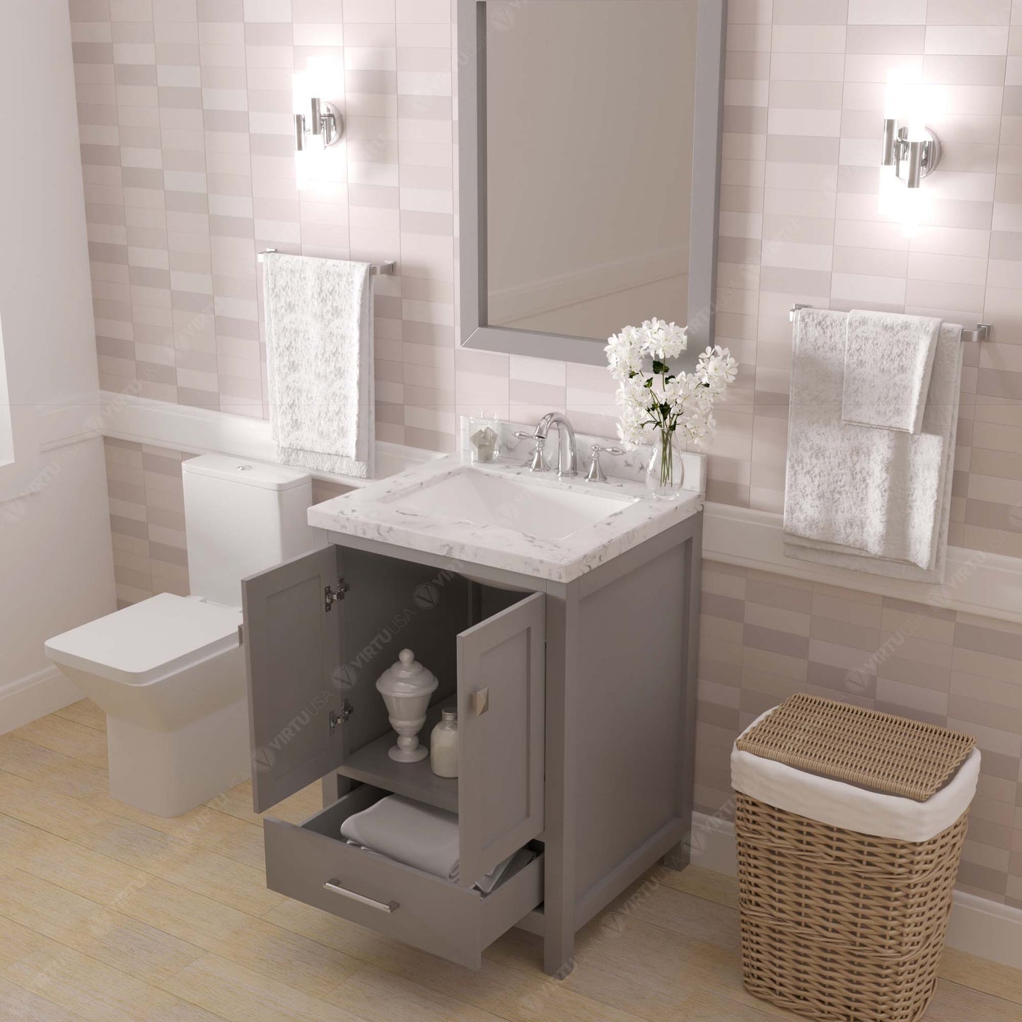 Caroline Avenue 24" Single Bath Vanity in Gray with Cultured Marble Quartz Top and Square Sink