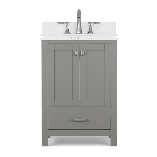 Caroline Avenue 24" Single Bath Vanity in Gray with Cultured Marble Quartz Top and Square Sink