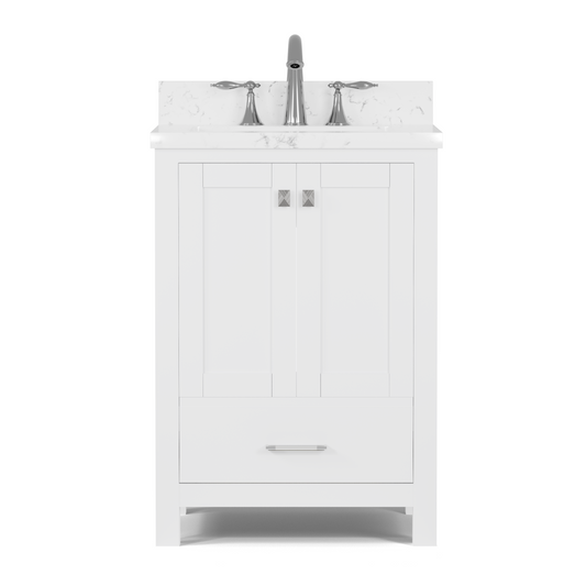 Caroline Avenue 24" Single Bath Vanity in White with Cultured Marble Quartz Top and Square Sink