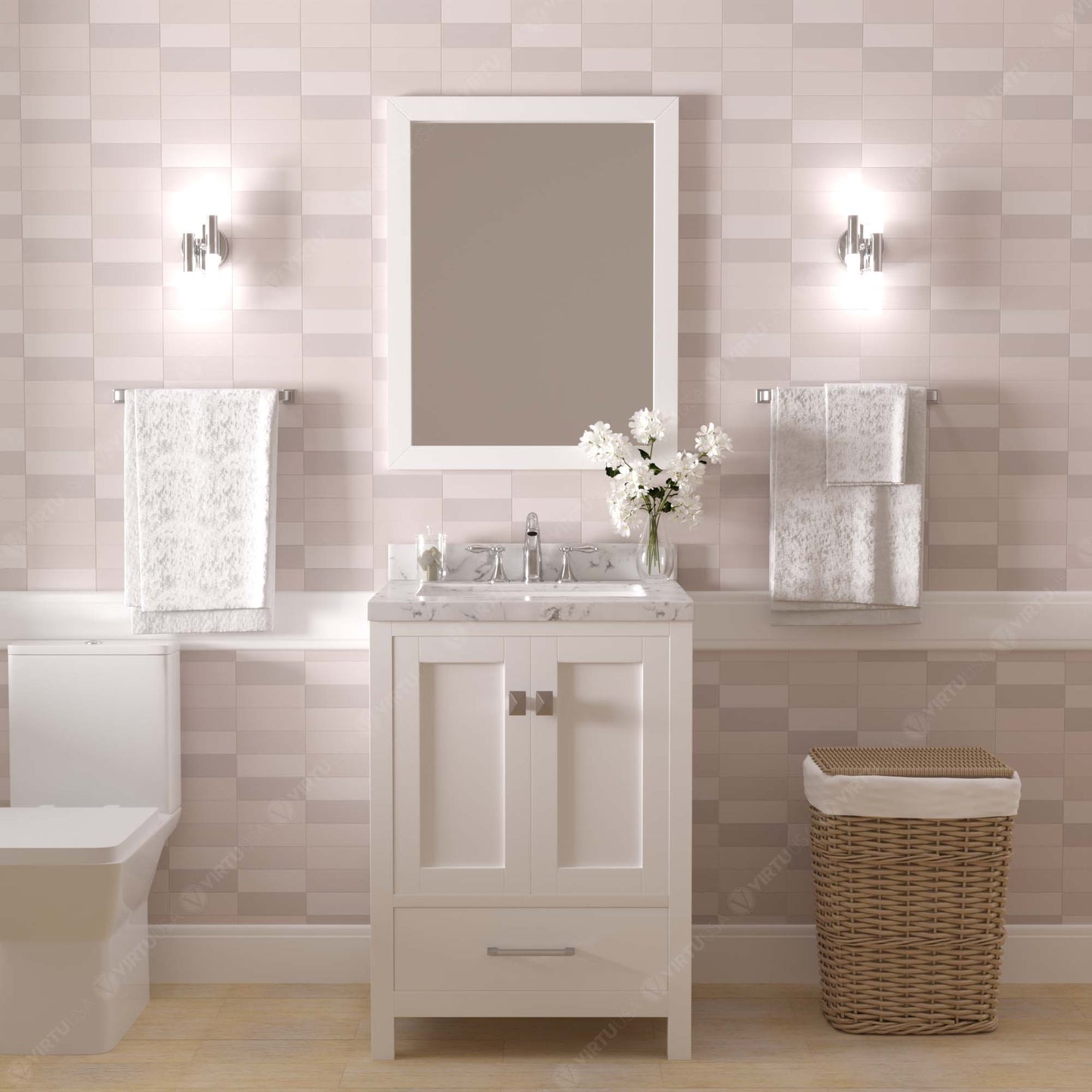 Caroline Avenue 24" Single Bath Vanity in White with Cultured Marble Quartz Top and Square Sink
