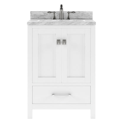 Caroline Avenue 24" Single Bath Vanity in White with White Marble Top and Round Sink