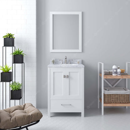 Caroline Avenue 24" Single Bath Vanity in White with White Marble Top and Round Sink