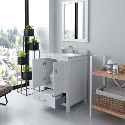 Caroline Avenue 24" Single Bath Vanity in White with White Marble Top and Round Sink