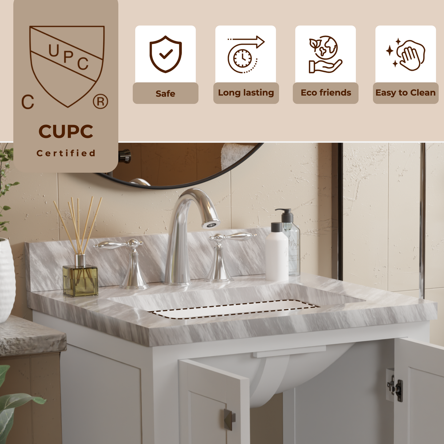Caroline Avenue 24" Single Bath Vanity in White with White Marble Top and Square Sink