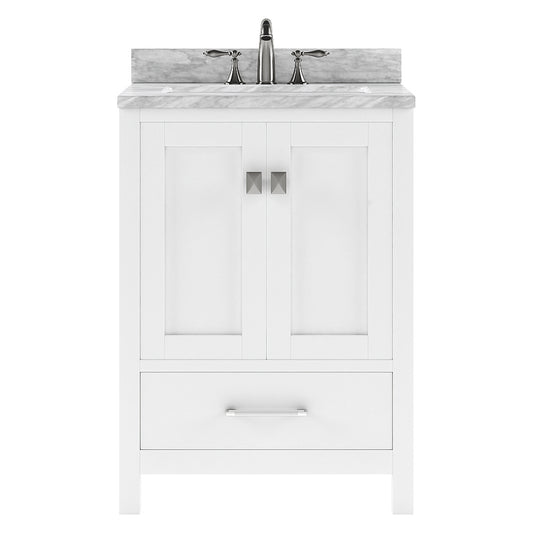 Caroline Avenue 24" Single Bath Vanity in White with White Marble Top and Square Sink
