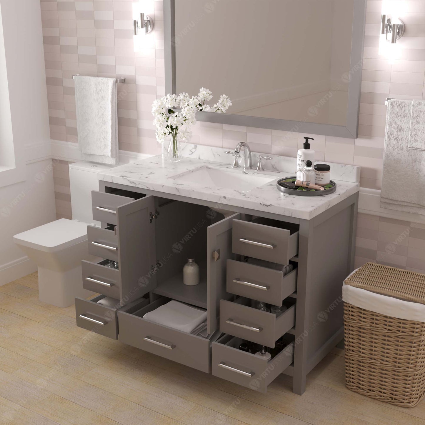 Caroline Avenue 48" Single Bath Vanity in Gray with Cultured Marble Quartz Top and Square Sink