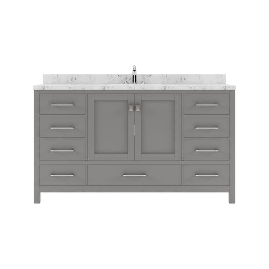 Caroline Avenue 60" Single Bath Vanity in Gray with Cultured Marble Quartz Top and Round Sink