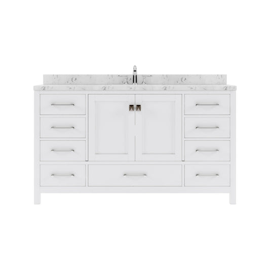 Caroline Avenue 60" Single Bath Vanity in White with Cultured Marble Quartz Top and Square Sink