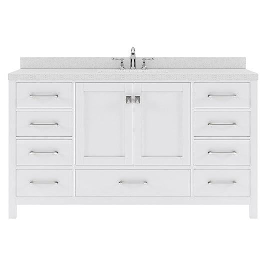 Caroline Avenue 60" Single Bath Vanity in White with White Quartz Top and Round Sink