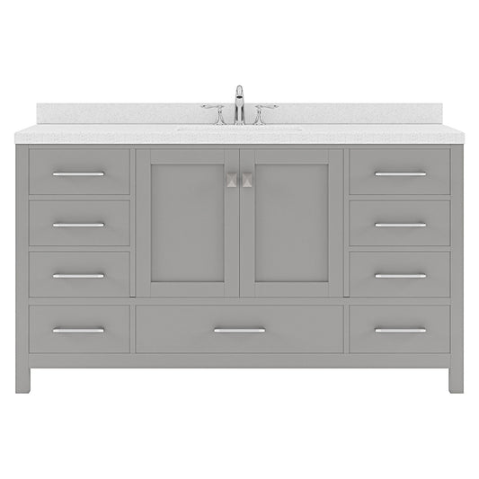 Caroline Avenue 60" Single Bath Vanity in Gray with White Quartz Top and Square Sink