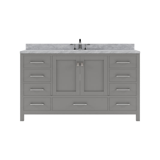 Caroline Avenue 60" Single Bath Vanity in Gray with White Marble Top and Square Sink