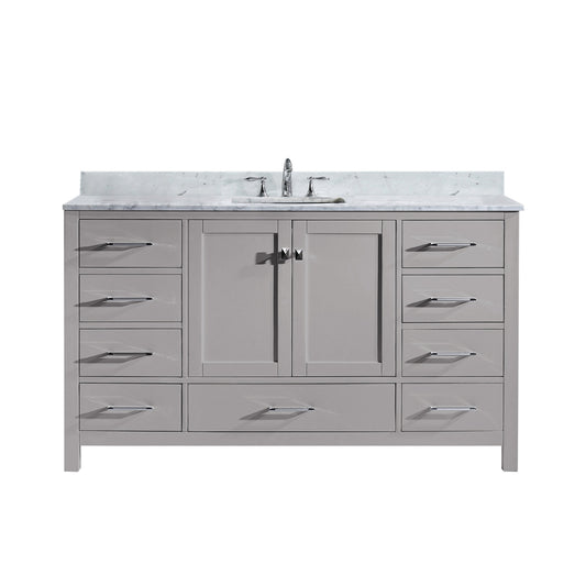 Caroline Avenue 60" Single Bath Vanity in Gray with White Marble Top and Square Sink