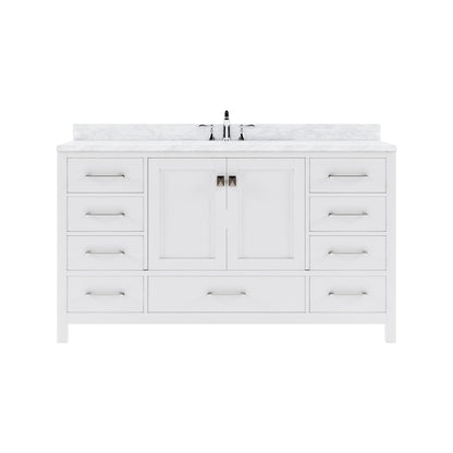 Caroline Avenue 60" Single Bath Vanity in White with White Marble Top and Square Sink