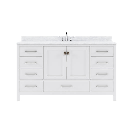 Caroline Avenue 60" Single Bath Vanity in White with White Marble Top and Square Sink