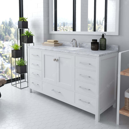 Caroline Avenue 60" Single Bath Vanity in White with White Marble Top and Square Sink