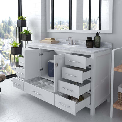 Caroline Avenue 60" Single Bath Vanity in White with White Marble Top and Square Sink