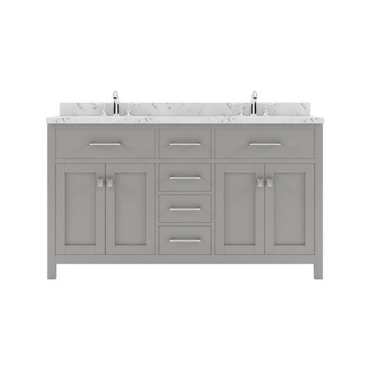 Caroline 60" Double Bath Vanity in Gray with Cultured Marble Quartz Top and Round Sinks