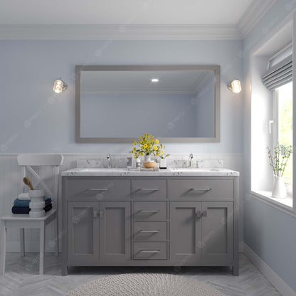 Caroline 60" Double Bath Vanity in Gray with Cultured Marble Quartz Top and Round Sinks