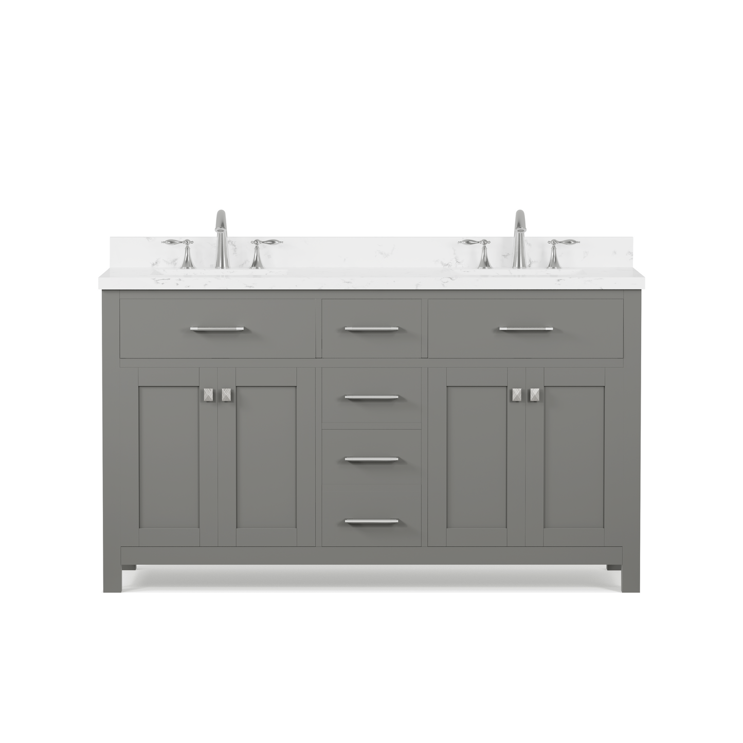 Caroline 60" Double Bath Vanity in Gray with Cultured Marble Quartz Top and Square Sinks