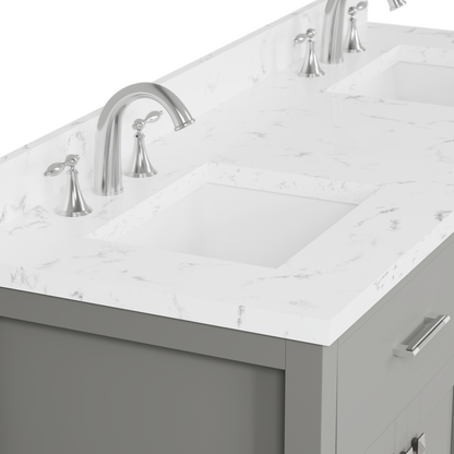 Caroline 60" Double Bath Vanity in Gray with Cultured Marble Quartz Top and Square Sinks