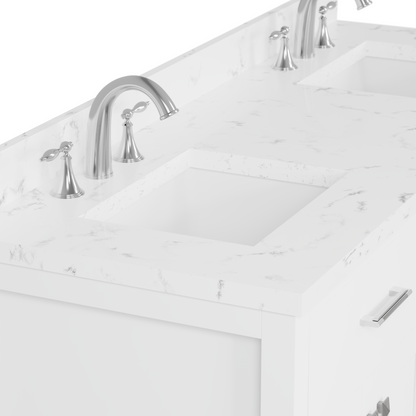 Caroline 60" Double Bath Vanity in White with Cultured Marble Quartz Top and Square Sinks