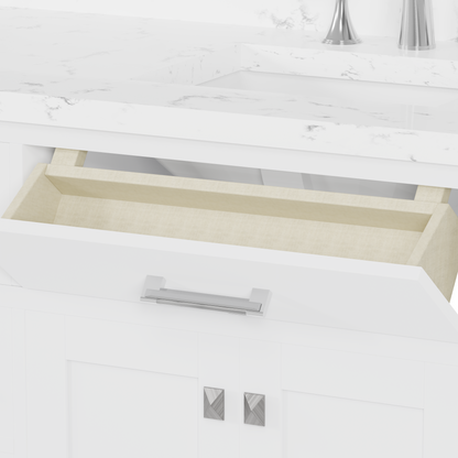 Caroline 60" Double Bath Vanity in White with Cultured Marble Quartz Top and Square Sinks