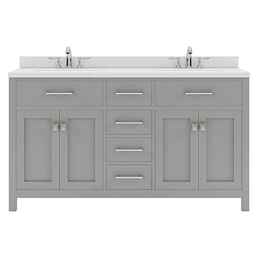 Caroline 60" Double Bath Vanity in Gray with White Quartz Top and Round Sinks