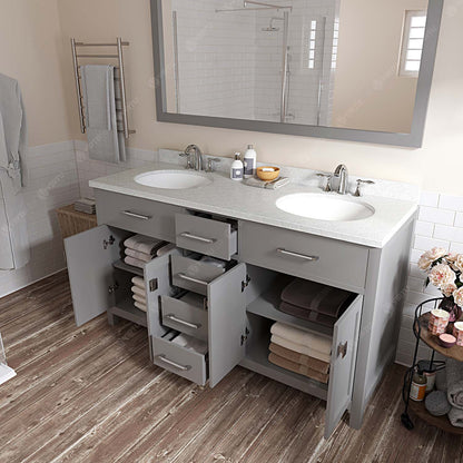 Caroline 60" Double Bath Vanity in Gray with White Quartz Top and Round Sinks