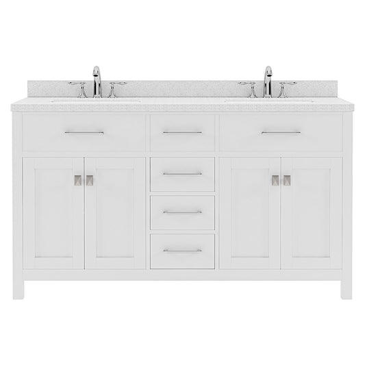 Caroline 60" Double Bath Vanity in White with White Quartz Top and Round Sinks