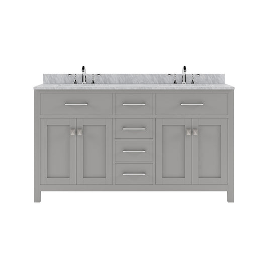 Caroline 60" Double Bath Vanity in Gray with White Marble Top and Square Sinks